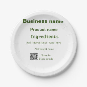 Ingredients add product name weight scan Q R detai Paper Plate