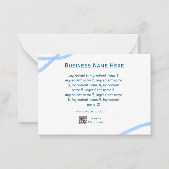 Ingredients name add business name website QR code Card (Front)