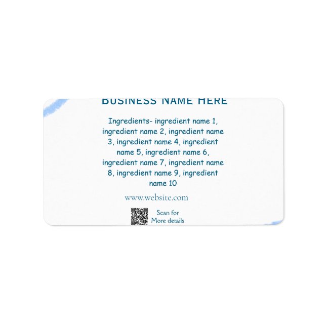 Ingredients name add business name website QR code Label (Front)