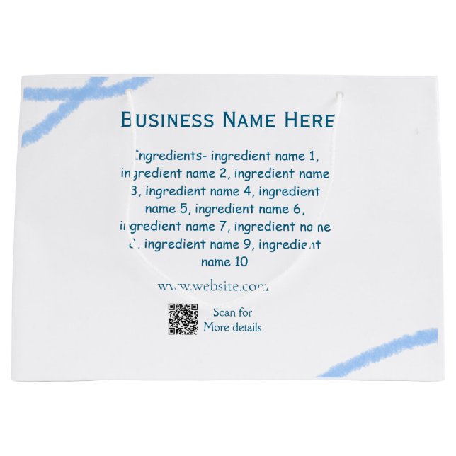 Ingredients name add business name website QR code Large Gift Bag (Front)