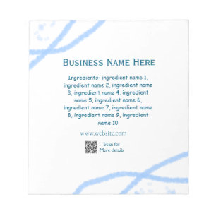 Ingredients name add business name website QR code Notepad