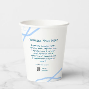 Ingredients name add business name website QR code Paper Cups