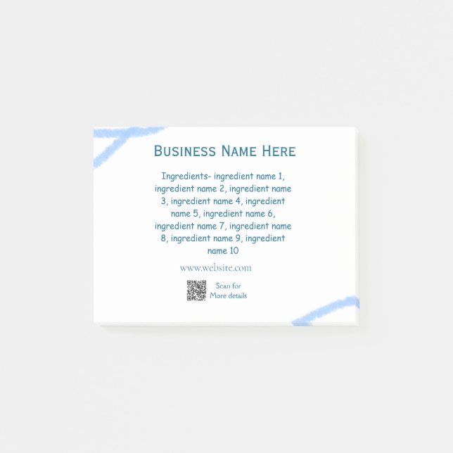 Ingredients name add business name website QR code Post-it Notes (Front)