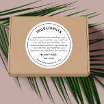 Ingredients Product Label<br><div class="desc">Modern,  simple design in black and white for personalised business ingredients product labels. Personalise this design for yourself! If you need to change text size,  text position just select the ''Customise it'' button and adjust the design for yourself.</div>