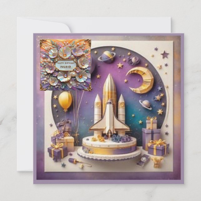 INGRID ~ Birthday Card ~ Space Rocket ~  (Front)
