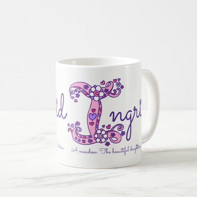 Ingrid name meaning decorative I monogram mug (Front Right)