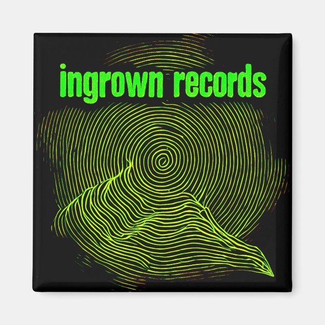 Ingrown Records Green Woodcut Spiral Small Magnet (Front)