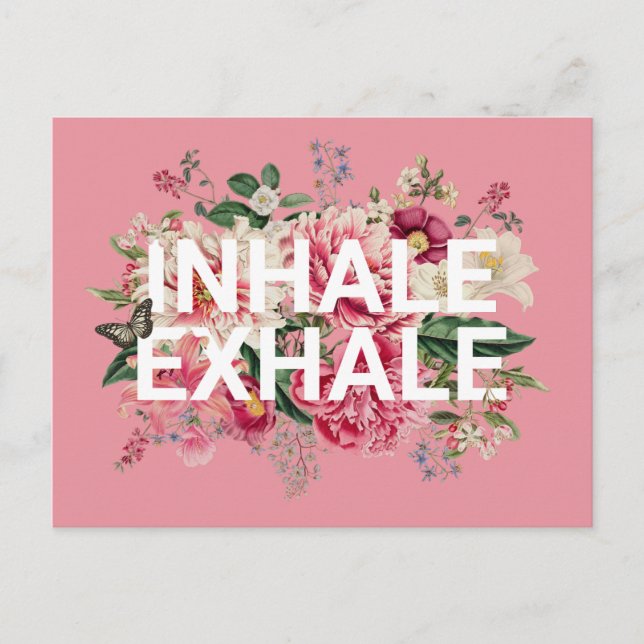 Inhale Exhale Floral Typography Postcard (Front)
