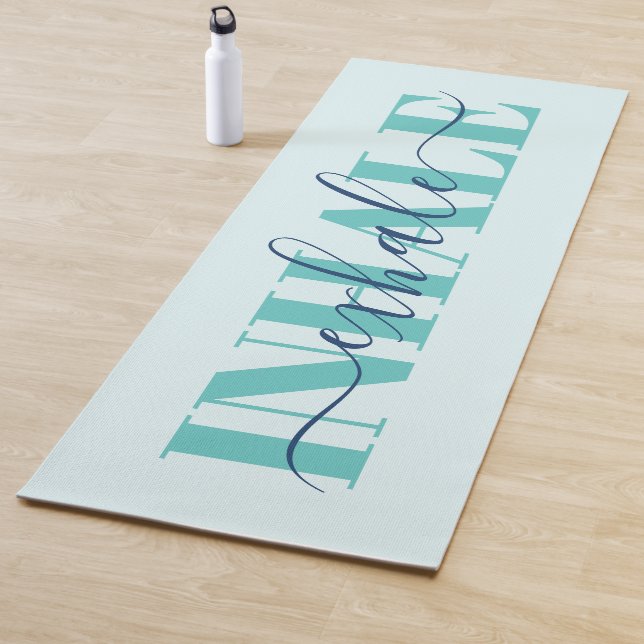 Inhale exhale modern blue turquoise quote yoga mat (In Situ)
