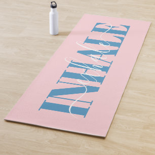Inhale exhale modern blush pink blue quote yoga mat