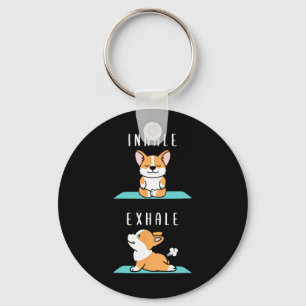 Inhale Exhale Namaste Yoga Corgi Dog Inner Meditat Key Ring