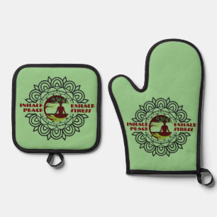 Inhale Peace, Exhale Stress Yoga & Meditation Oven Mitt & Pot Holder Set