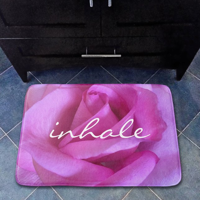 Inhale Quote Hot Pink Rose Flower Photo Modern Bath Mat (Creator Uploaded)