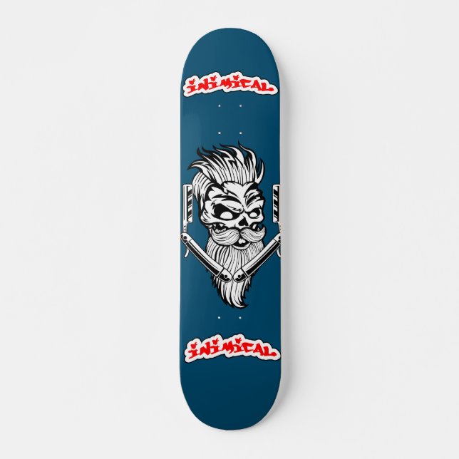 Inimical Skull Barber Skateboard Deck  (Front)