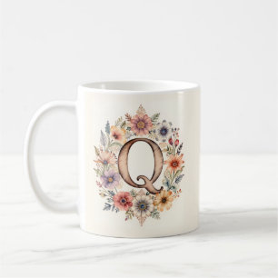 Inital Q Flower boho floral Mug