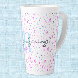 Initial, 17oz Latte Mug Happy Spring Pattern