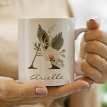 Initial A Boho Floral Orchid Greenery Custom Name Coffee Mug<br><div class="desc">A personalised coffee mug with a bohemian letter "A" monogram,  featuring decorative orchid and palm leaf illustrations. Easily customise it with your name or create a unique gift for your loved ones.</div>