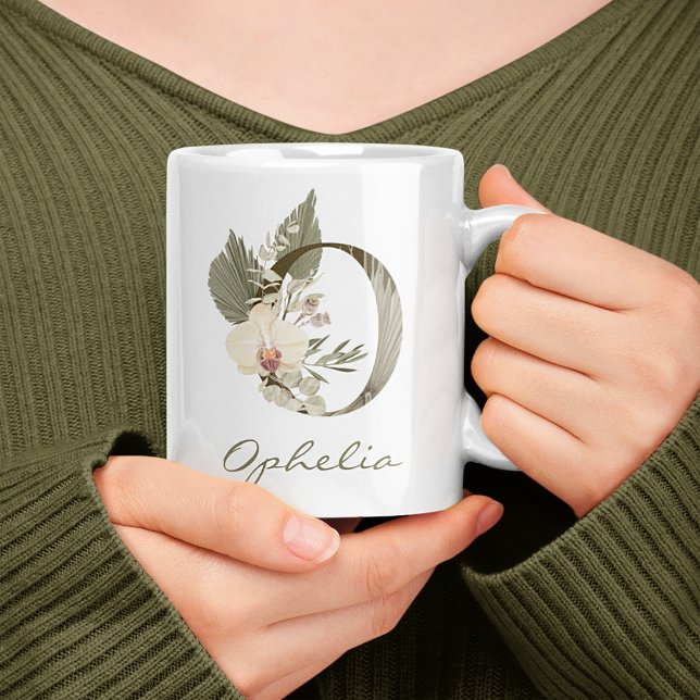Initial A Boho Floral Orchid Greenery Custom Name Coffee Mug (Creator Uploaded)