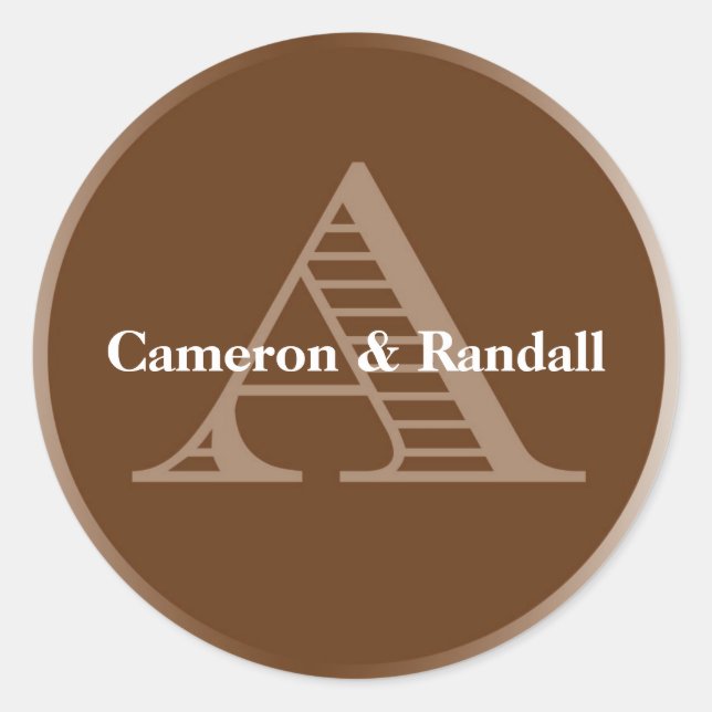 Initial A brown monogram name tag party favour (Front)