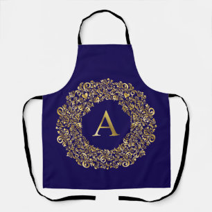 Initial A golden Damask Classic Pattern Apron