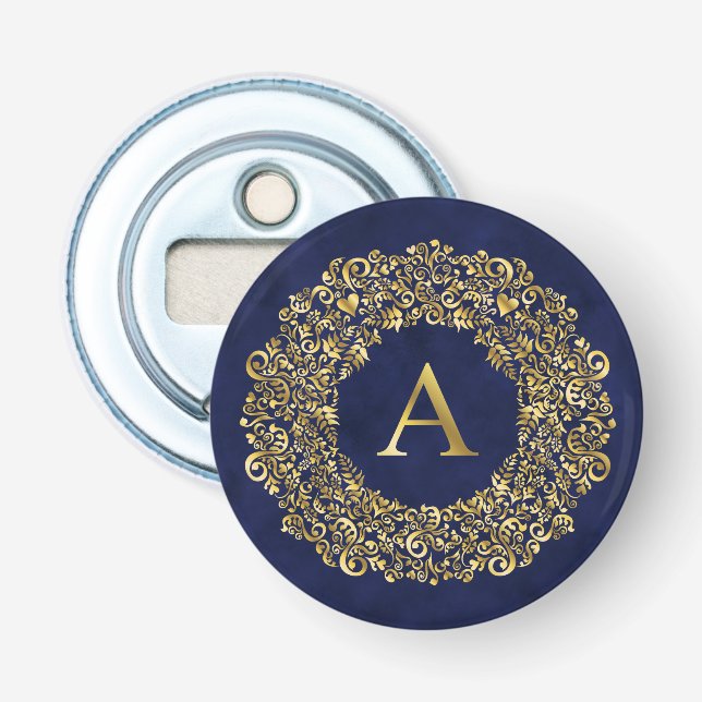 Initial A golden Damask Classic Pattern  Bottle Opener (Front)