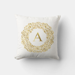 Initial A golden Damask Classic Pattern Cushion