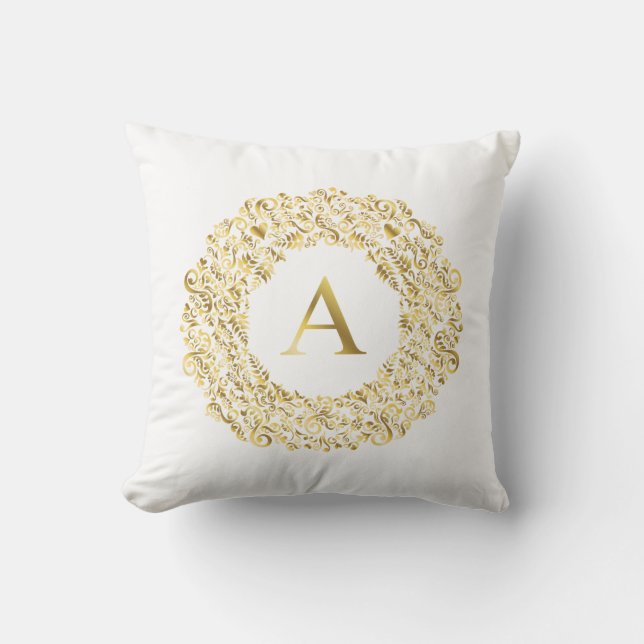 Initial A golden Damask Classic Pattern  Cushion (Front)