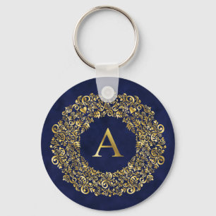 Initial A golden Damask Classic Pattern Key Ring