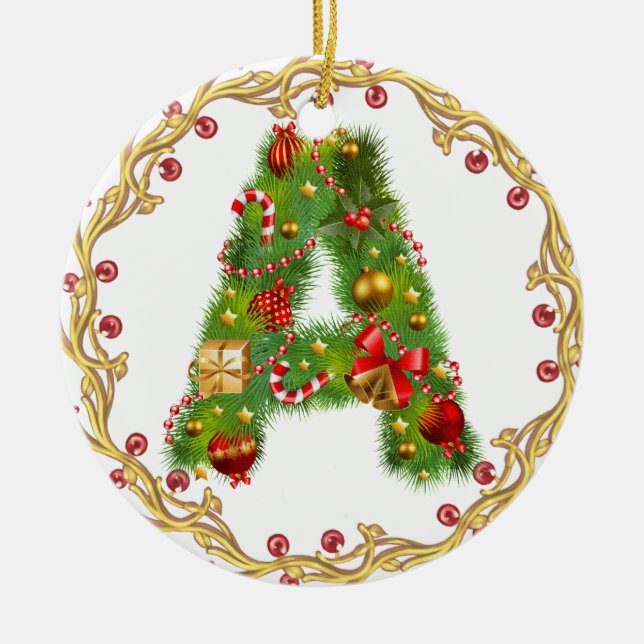 initial A monogrammed christmas ornament - circle (Front)