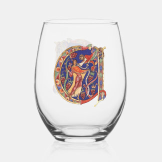 Initial A Stemless Wine Glass
