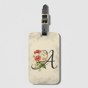 Initial A, Vintage Anemones Luggage Tag