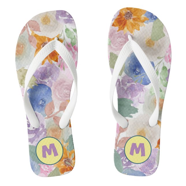 Initial Adorable watercolor flowers for her Jandals (Footbed)