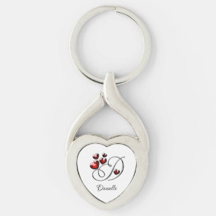 Initial and Hearts Key Ring