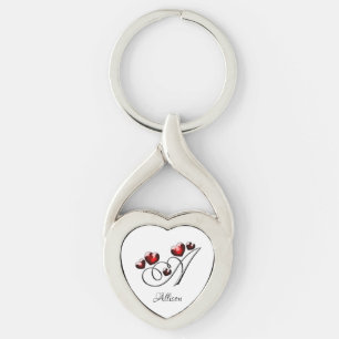 Initial and Hearts Key Ring