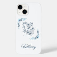 Initial "B" Blue Monogram Calm Floral