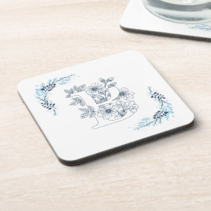 Initial "B" Blue Monogram Calm Floral Coaster