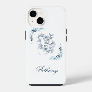 Initial "B" Blue Monogram Calm Floral iPhone 14 Case