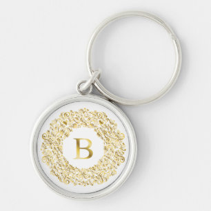 Initial B golden Damask Classic Pattern Key Ring