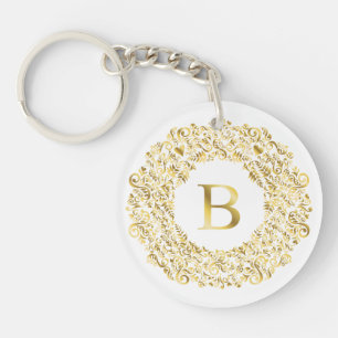 Initial B golden Damask Classic Pattern Key Ring