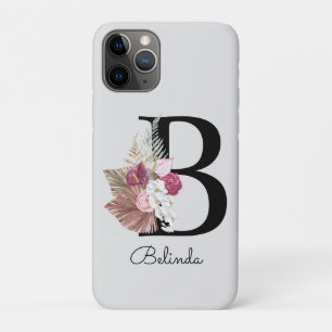 Initial B Modern Pink Boho Girly Floral Case-Mate iPhone Case