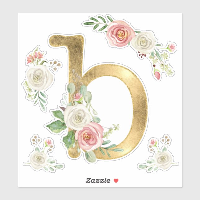 Initial B Monogram Blush Rose Floral Watercolor (Sheet)