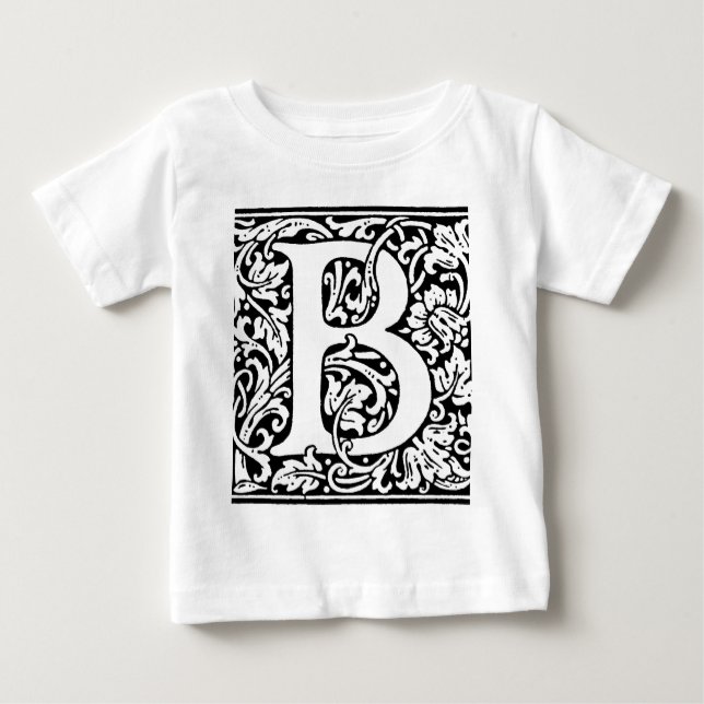 Initial B Monogram. Customised Name Floral Pattern Baby T-Shirt (Front)