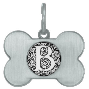Initial B Monogram. Customised Name Floral Pattern Pet ID Tag