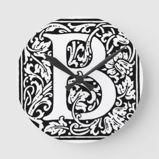 Initial B Monogram. Customised Name Floral Pattern Round Clock