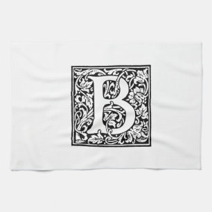 Initial B Monogram. Customised Name Floral Pattern Tea Towel