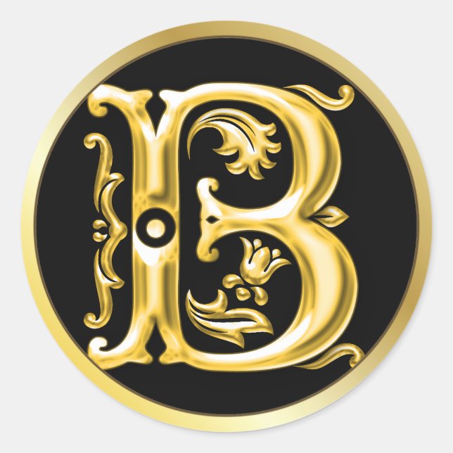 Initial B Round Sticker in Gold (Front)