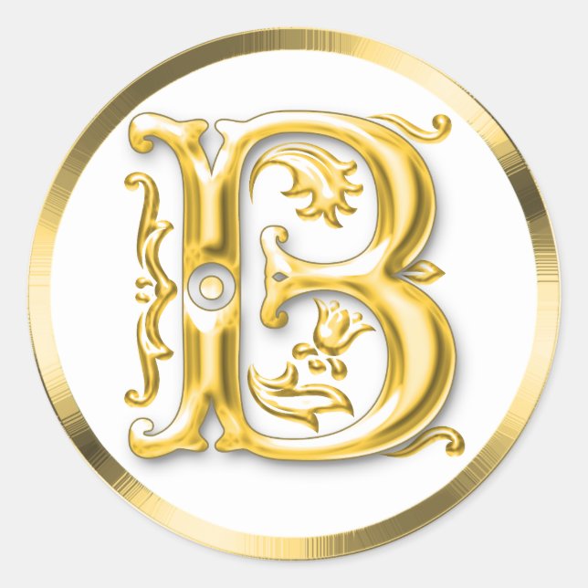 Initial B Round Sticker in Gold (Front)