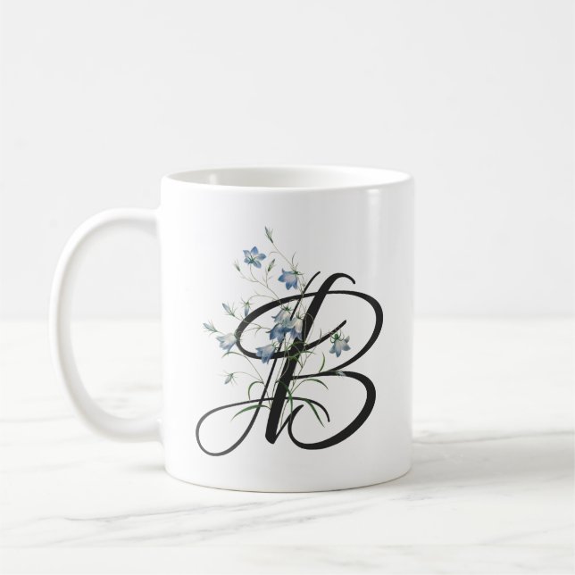 Initial B, Vintage Bluebells Coffee Mug (Left)