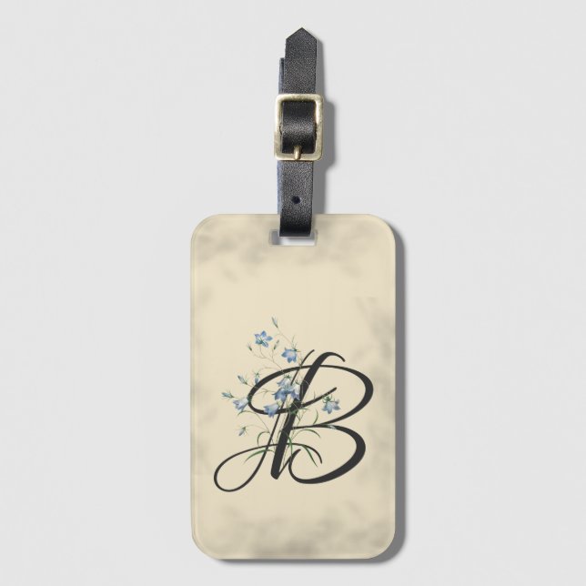 Initial B, Vintage Bluebells Luggage Tag (Front Vertical)