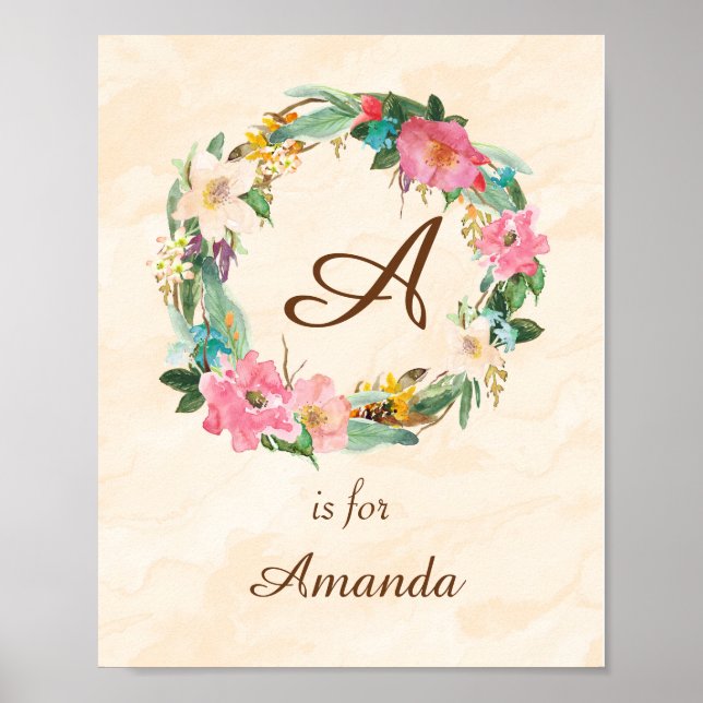 Initial Baby Name Monogram Art Print (Front)